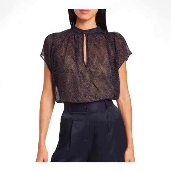 Vince Starry Dot Blouse in Navy NWT - Picture 1 of 6